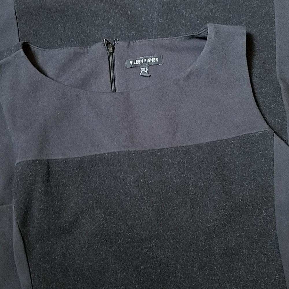 Eileen Fisher Black Gray Silk Sheath Dress 6 - Picture 6 of 8